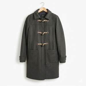 J Crew Melton Wool Long Coat Womens Size S US 2 Green Hooded Used